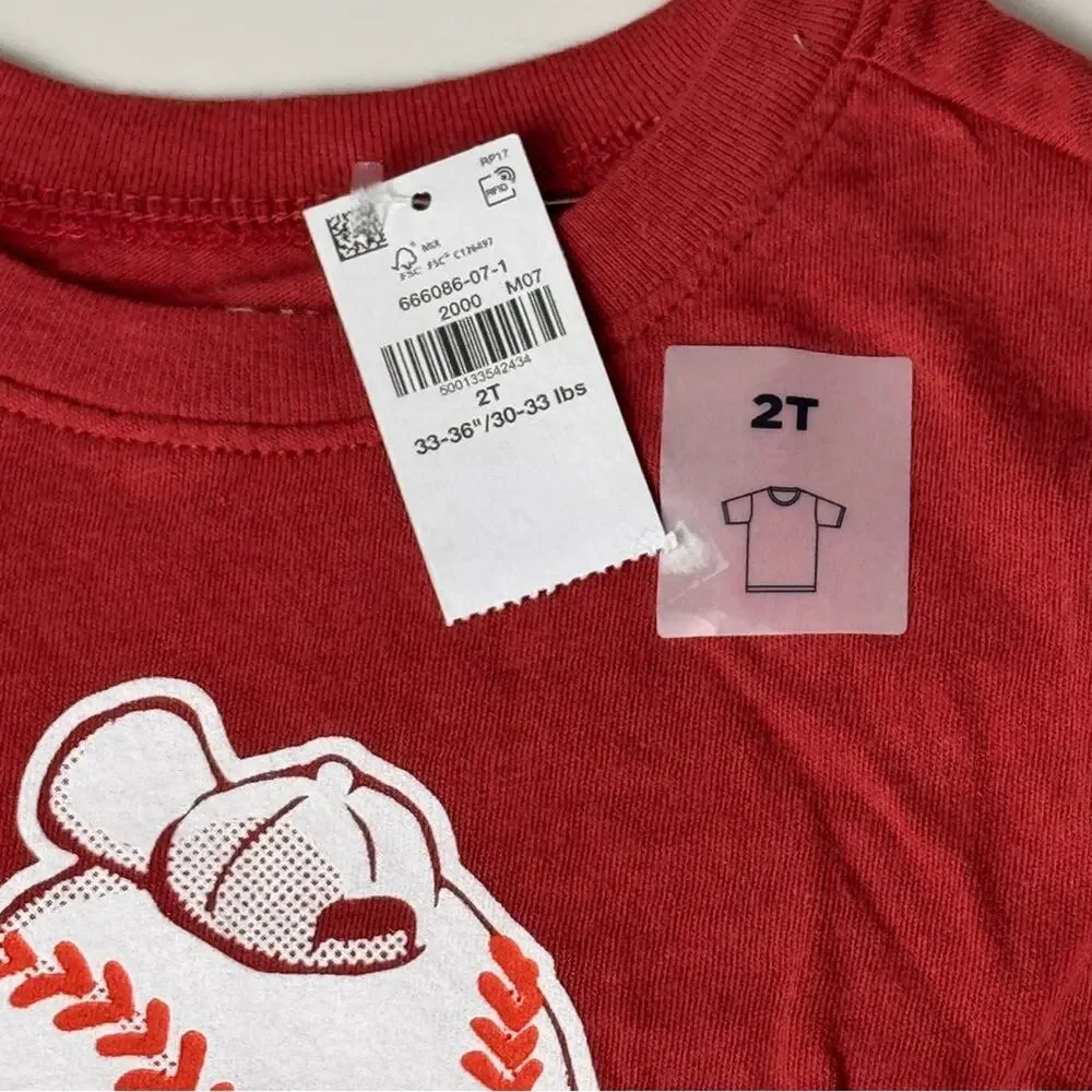 Old Navy Toddler Boy Short Sleeve Sporty Red Kids Baseball Graphic T-Shirt Sz 2T